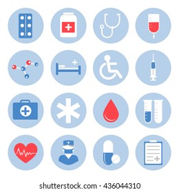 Medical flat vector icons for your website, business cards, brochures in the form of a circle