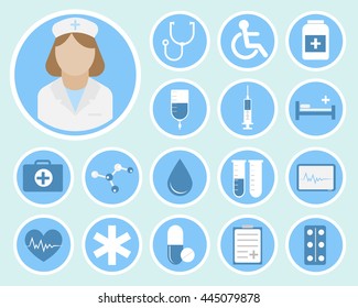 Medical flat vector icons for your website, business cards, brochures in the form of a circle.