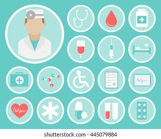 Medical flat vector icons for your website, business cards, brochures in the form of a circle.