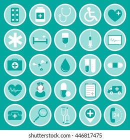 Medical flat vector icons for your website, business cards, brochures in the form of a circle.