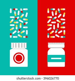 Medical flat vector illustration. Vector medical treatment. Medical treatment set in a flat style. Vector vitamins in pills.