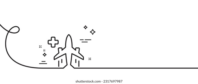 Medical flight line icon. Continuous one line with curl. Medicine transport sign. Emergency service symbol. Medical flight single outline ribbon. Loop curve pattern. Vector