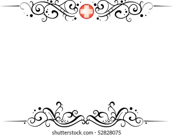 medical floral and curly frame for top and bottom of document isolated on white background with place for your text (AI8 with gradient)