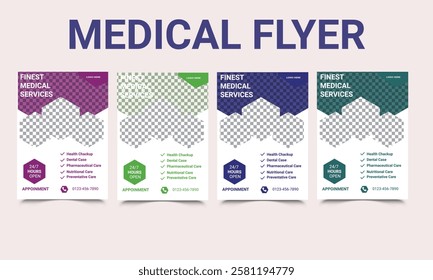 Medical flyer design. Business Flyer Layout with Medical Icons