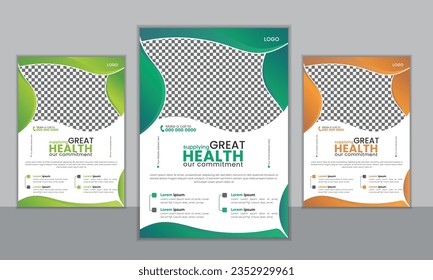 Medical Flyer Design, Health care a4 template for Hospital, clean and colorful Poster,  Brochure Design for Print, a set of Leaflets with Gradient Color