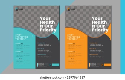  Medical Flyer Design Template , Two Color, Vector Template,