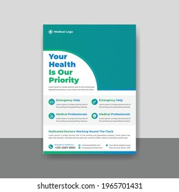 medical flyer design template vector design for Brochure, Annual Report, Magazine, Poster, Corporate Presentation, Portfolio, Flyer, infographic, layout modern with blue color size A4, Front and back,