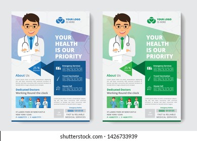 Medical Flyer Poster Pamphlet Brochure Cover Design Layout Background, Two Colors Scheme, Vector Template In A4 Size - Vector - Vector