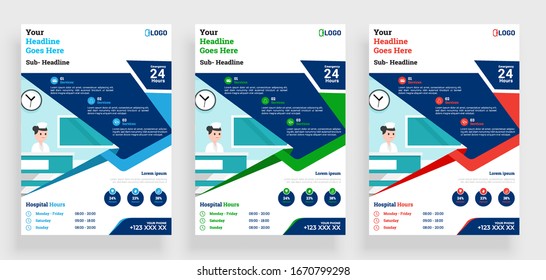 Medical Flyer poster pamphlet brochure cover design layout background, Three colors scheme, vector template in A4 size - Vector
