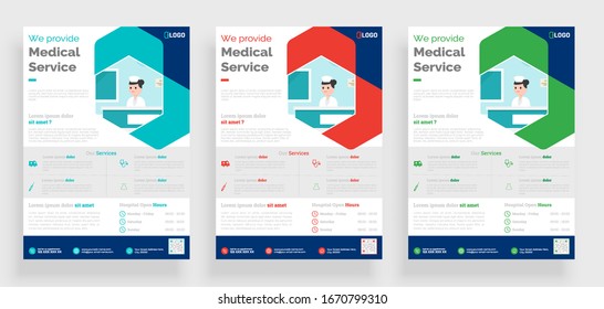 Medical Flyer poster pamphlet brochure cover design layout background, Three colors scheme, vector template in A4 size - Vector