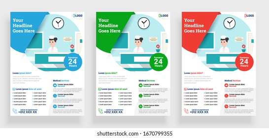 Medical Flyer Poster Pamphlet Brochure Cover Design Layout Background, Three Colors Scheme, Vector Template In A4 Size - Vector