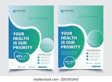 Medical Flyer poster pamphlet brochure cover design layout background, two colors scheme, vector template in A4 size - Vector