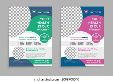 Medical Flyer poster pamphlet brochure cover design layout background, two colors scheme, leaflets decoration for printing, and presentation vector illustration