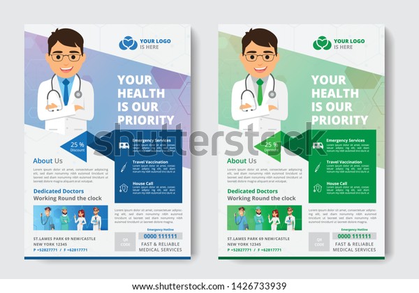 Medical Flyer poster pamphlet brochure cover\
design layout background, two colors scheme, vector template in A4\
size - Vector - Vector