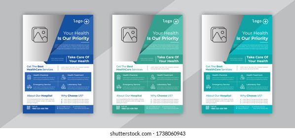 Medical Flyer Template,  AnnualReport, Magazine, Poster, Corporate Presentation, Portfolio, Flyer, layout modern with blue color size A4, Front and back, Easy to use and edit.