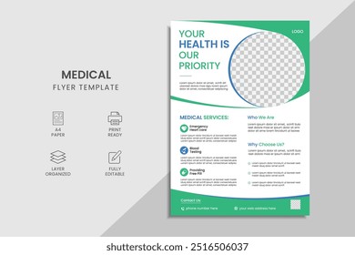 Projeto de modelo de folheto médico, folheto de cuidados de saúde, brochura, modelo de cartaz