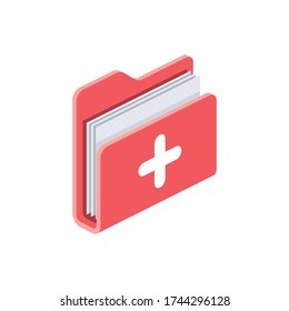 Medical folder archive. Vector 3d isometric, color web icon, new flat style. Creative illustration design, isolated graphic idea for infographics.