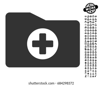 Medical Folder icon with black bonus men icon set. Medical Folder vector illustration style is a flat gray iconic element for web design, app user interfaces.