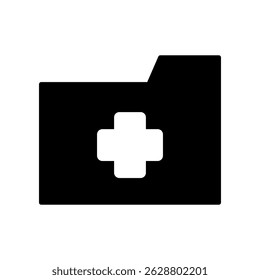 Medical Folder Icon with Plus Sign Symbol on White Background