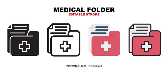 Medical Folder icon set with different styles. Icons designed in filled, outline, flat, glyph and line colored. Editable stroke and pixel perfect. Can be used for web, mobile, ui and more.