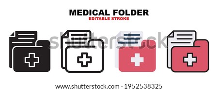 Medical Folder icon set with different styles. Icons designed in filled, outline, flat, glyph and line colored. Editable stroke and pixel perfect. Can be used for web, mobile, ui and more.