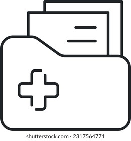 Icono de la línea de carpetas médicas Set está diseñado con imágenes adecuadas para todos los médicos y servicios de salud