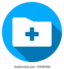 Medical Folder long shadow icon. Style is a light flat symbol with rounded angles on a blue round button.