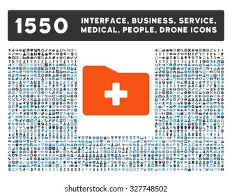 Medical Folder and other web interface, business tools, people poses, medical service vector icons. Style is flat symbols, bicolored, rounded angles, white background.