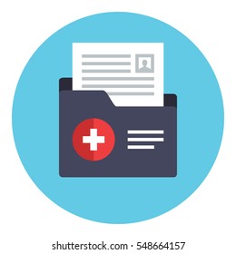 Medical folder with patient history file. Patient File icon. Medical report symbol. Analysis, Diagnosis or Prescription sign concept. Clinical record icon. Vector illustration in flat style