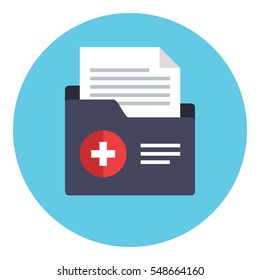 Medical folder with patient history file. Patient File icon. Medical report symbol. Analysis, Diagnosis or Prescription sign concept. Clinical record icon. Vector illustration in flat style