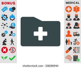Medical Folder vector icon with bonus. Style is flat symbol, soft blue color, rounded angles, white background.