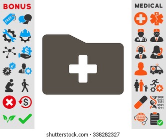 Medical Folder vector icon with bonus. Style is flat symbol, grey color, rounded angles, white background.