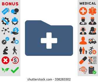 Medical Folder vector icon with bonus. Style is flat symbol, cobalt color, rounded angles, white background.