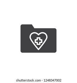 Medical folder vector icon. filled flat sign for mobile concept and web design. Folder with heart and medical cross simple solid icon. Cardiology documents symbol, logo illustration
