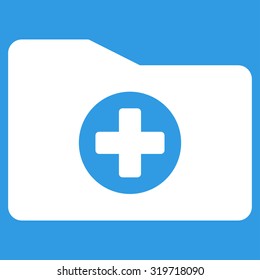 Medical Folder vector icon. Style is flat symbol, white color, rounded angles, blue background.