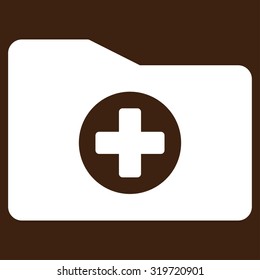 Medical Folder vector icon. Style is flat symbol, white color, rounded angles, brown background.