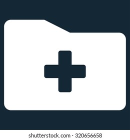 Medical Folder vector icon. Style is flat symbol, white color, rounded angles, dark blue background.