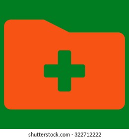 Medical Folder vector icon. Style is flat symbol, orange color, rounded angles, green background.