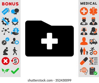 Medical Folder vector icon. Style is bicolor flat symbol, intensive red and black colors, rounded angles, white background.