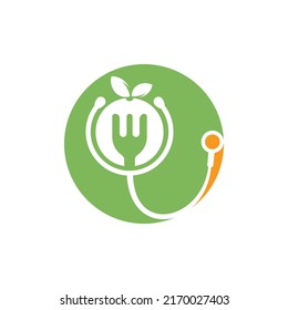 Medical food vector logo design template. Stethoscope and healthy food diet logo concept.	