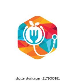 Medical food vector logo design template. Stethoscope and healthy food diet logo concept.	