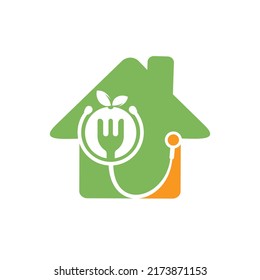 Medical food vector logo design template. Stethoscope and healthy food diet logo concept.	