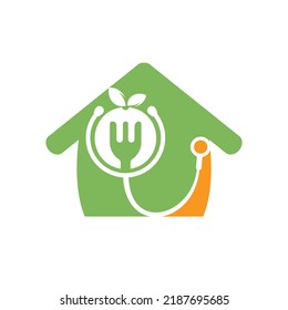 Medical food vector logo design template. Stethoscope and healthy food diet logo concept.	