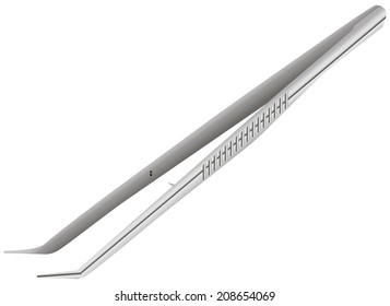 Medical forceps with curved ends. Vector illustration.