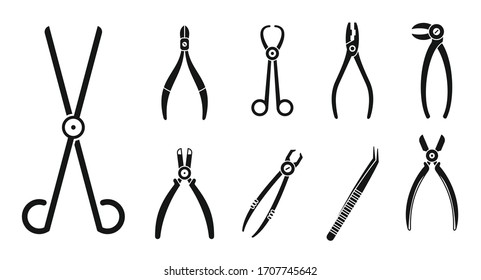 Medical forceps icons set. Simple set of medical forceps vector icons for web design on white background