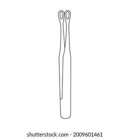 Icono de contorno vectorial del fórceps médico. La abrazadera de la ilustración del vector sobre el fondo blanco. Icono de ilustración de esquema aislado de los fórceps médicos.