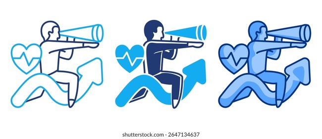 Medical forecast icon represented by human,heartbeat,telescope Blue, Dualline, Dualtone style.