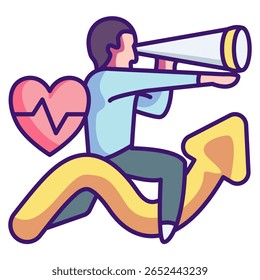 Medical forecast icon represented by human,heartbeat,telescope Lineal Color style.