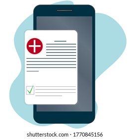 Medical form, check list history on the phone. View the medical certificate through the application. Red badge with a cross.
Passing a physical examination. Vector.