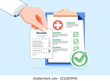 Medical form list with results data, insurance template. Hospital bills payment. Modern flat vector use concept illustration web project and application. Clinical checklist, healthcare exame